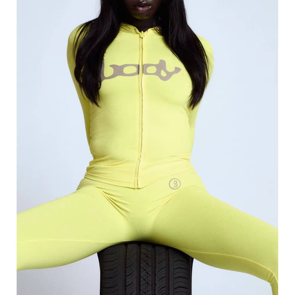 HLJ&GG Autumn New Letter Print Zipper Tracksuits Women Long Sleeve Slim Top and Skinny Pants Two Piece Sets Fashion 2Pcs Outfits