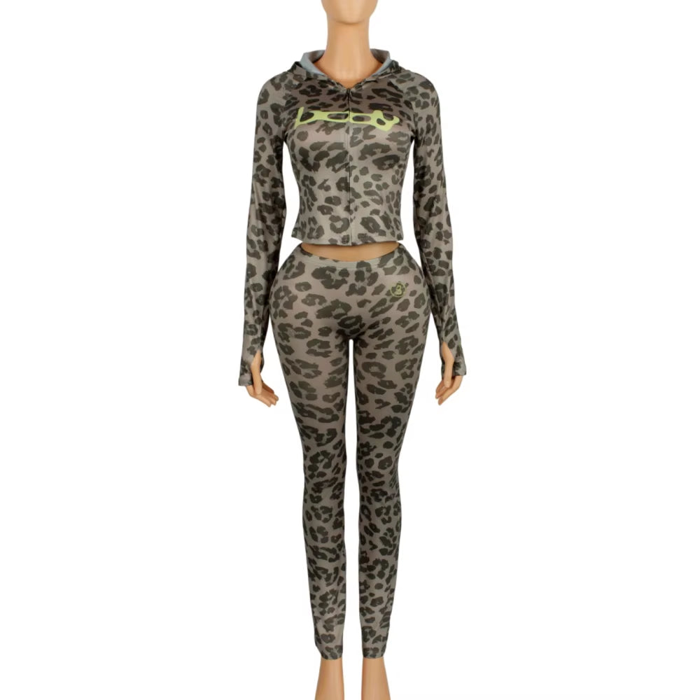 HLJ&GG Autumn New Letter Print Zipper Tracksuits Women Long Sleeve Slim Top and Skinny Pants Two Piece Sets Fashion 2Pcs Outfits
