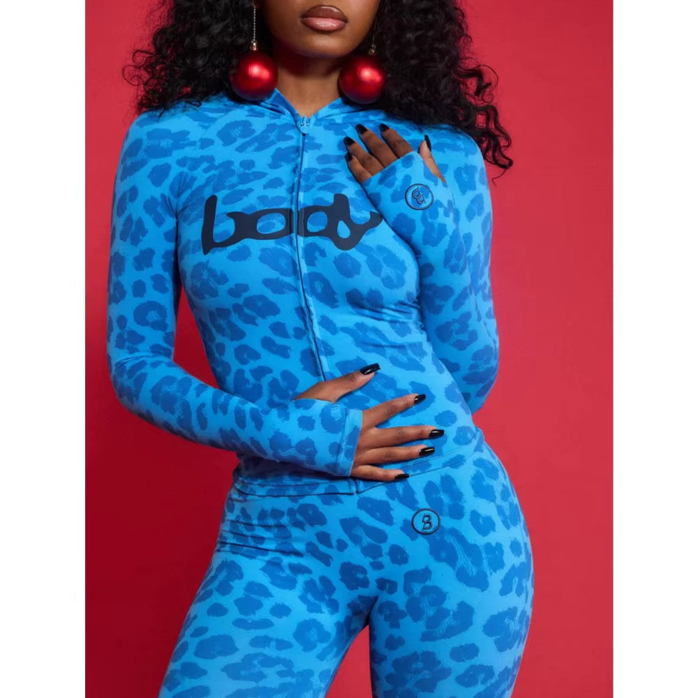 HLJ&GG Autumn New Letter Print Zipper Tracksuits Women Long Sleeve Slim Top and Skinny Pants Two Piece Sets Fashion 2Pcs Outfits